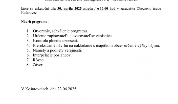 Aktuality / Pozvánka na zasadnutie OZ - foto