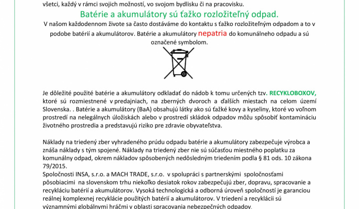 1. fotografia fotogalérie Aktuality / ZBER, SEPARÁCIA a RECYKLÁCIA použitých batérií a akumulátorov - foto
